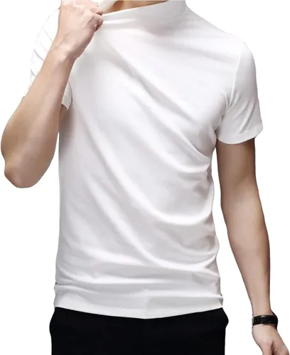 Miniatura 3 de Camiseta de manga corta para hombre, básica, cuello alto, ajustada, sin botones, térmica, sólida