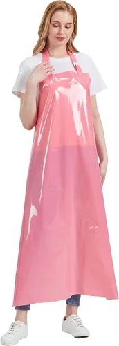 Nanxson Delantal impermeable de TPU Delantal de trabajo industrial ligero con hebilla ajustable delantales de carnicero para lavavajillas CF3148 Rosa