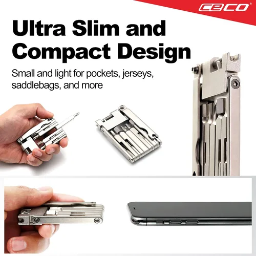 Miniatura 2 de CECO USA - Herramienta de bicicleta de 13 funciones con rompedor de cadena, multiherramienta para bicicleta, ultra delgada, tamaño de bolsillo