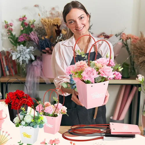 Miniatura 4 de PerKoop 30 cajas de flores para el Día de la Madre para arreglos de ramo de flores, bolsas de regalo con asa, embalaje impermeable, envoltura