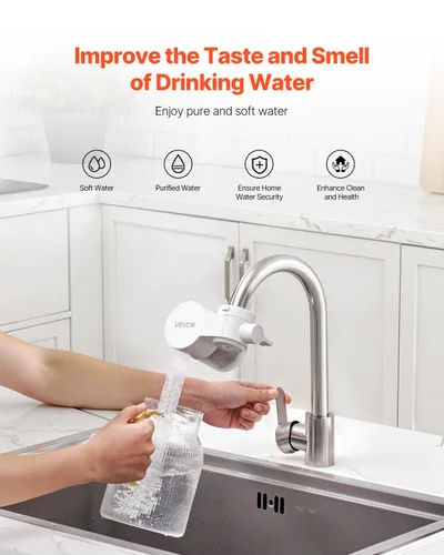 Miniatura 2 de VEVOR Filtro de agua de montaje en grifo, purificador de agua horizontal para grifo de fregadero, filtro de fibra de carbono certificado NSF, Blanco