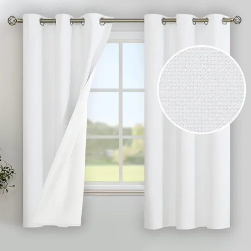 Miniatura 40 de YoungsTex - Cortinas de lino beige 100% opacas para dormitorio de 63 pulgadas de largo, cortinas cortas con aislamiento térmico y ojales
