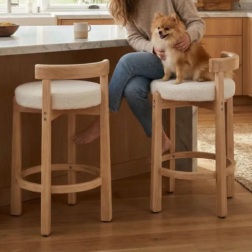 Miniatura 18 de LukeAlon Mid Century Linen Taburete Individual de Mostrador, Tapizado de 26.5" de Altura de Asiento, Taburetes Bajos con Patas de Madera Natural