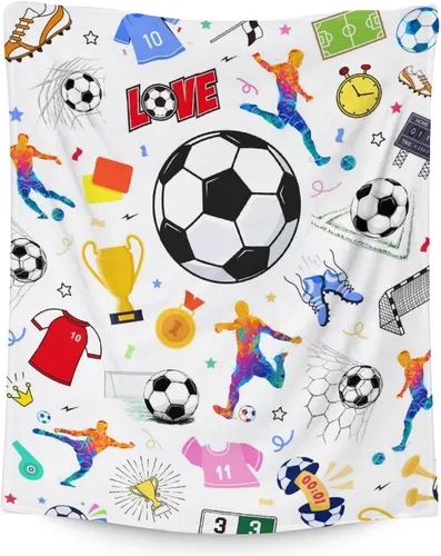 Miniatura 16 de Manta de fútbol para niños y niñas, tamaño regazo de 30 x 40 pulgadas, manta suave y acogedora, regalo para equipo de fútbol, manta deportiva azul