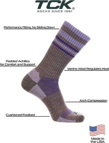 Miniatura 24 de TCK Calcetines de lana merino para hombres y mujeres para senderismo, caza, ciclismo de montaña, longitud de la tripulación para botas