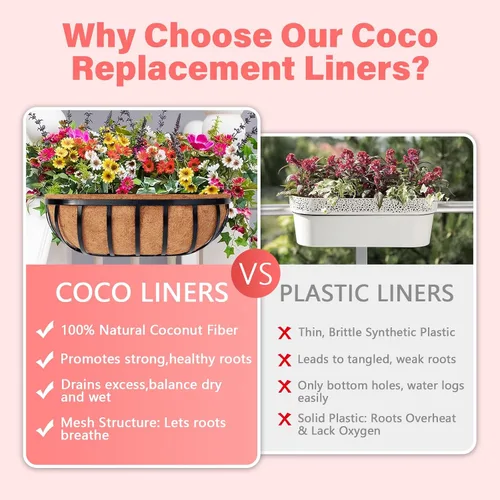 Miniatura 5 de Legigo Paquete de 2 revestimientos de coco para maceteros – 24 pulgadas para cajas de ventana de fibra de coco, revestimiento de coco para maceteros