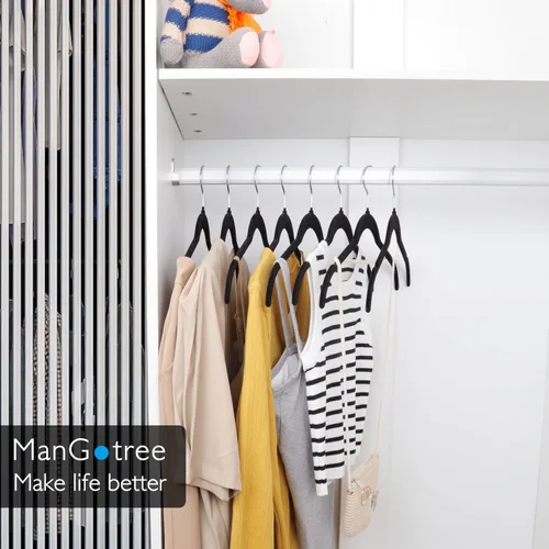Miniatura 7 de ManGotree Perchas de terciopelo para mujer, perchas de 16.5 pulgadas con ranura para el hombro, perchas antideslizantes para ropa de vestir