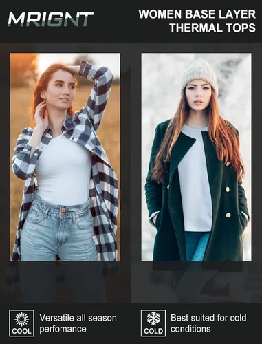 Miniatura 5 de MRIGNT Paquete de 2 camisetas térmicas de capa base para mujer, camiseta cómoda para mujer