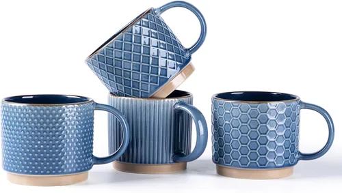 Miniatura 13 de GBhome Tazas de café apilables de 6 onzas, tazas de café de cerámica con patrones de textura para hombre, mujer, papá, mamá, juego de 4 tazas