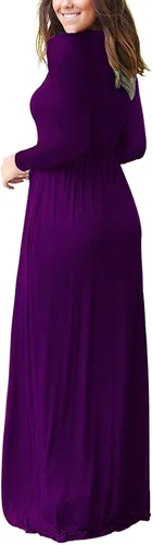 Miniatura 3 de Vestido de manga larga para mujer, holgado, liso, largo, estilo informal, con bolsillos.