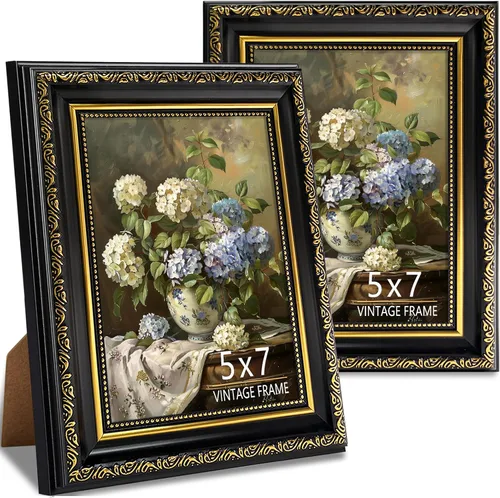 Marco de fotos de 5x7 pulgadas, marcos de fotos vintage ornamentados para decoración de pared o mesa, marco de fotos antiguo de 5 x 7 pulgadas con