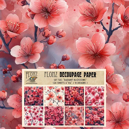 Miniatura 6 de Decoupage - Paquete de papel (24 hojas de 6 x 6 pulgadas), diseño de flores de amapola FLONZ, estilo vintage, sin costuras, para decoupage, cuatro