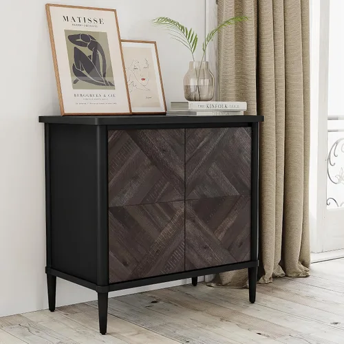 Miniatura 9 de Howizz Lenia - Aparador de madera maciza con almacenamiento, puertas con patrón de diamante cheurón, armario rústico moderno de mediados de siglo