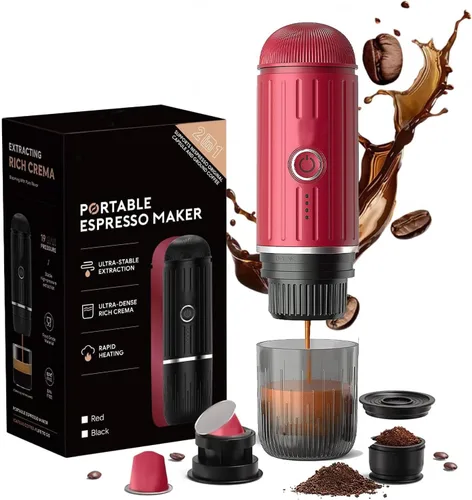 Miniatura 10 de Máquina de café espresso portátil con autocalentamiento de 3-4 minutos, cafetera eléctrica recargable de 12 V, 19 bares, compatible con cápsulas NS