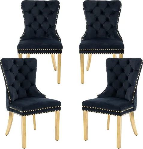 Miniatura 21 de Civama Juego de 2 sillas de comedor, elegantes sillas de comedor de terciopelo capitonado de lujo con patas doradas y adornos de clavos, tirador