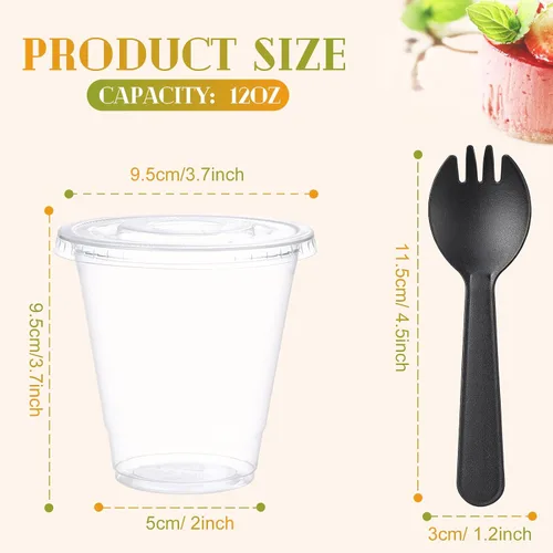 Miniatura 3 de Paquete de 200 Vasos de Plástico Transparente de 12 oz para Postre Yogur Parfait Pudín de Plátano Tazas Desechables PET con 200 Piezas Cucharas