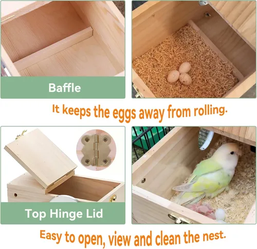 Miniatura 2 de JSLZF Nido de pájaros, caja nido de periquitos, caja de cría de pájaros con perca, caja nido de madera para pájaros, loros, agapornis, loros