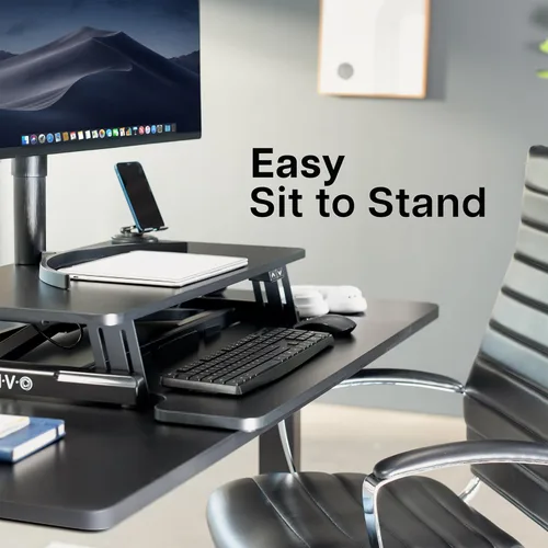 Miniatura 5 de VIVO 32 inch Electric Motor Desk Converter, Height Adjustable Riser, Sit to Stand Dual Monitor and Laptop Workstation with Wide Keyboard Tray