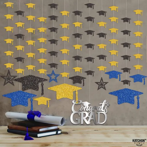 Miniatura 6 de KatchOn, Guirnalda de gorra de graduación con purpurina, 12 cuerdas, sin bricolaje, decoraciones de graduación azules y doradas 2025, decoraciones