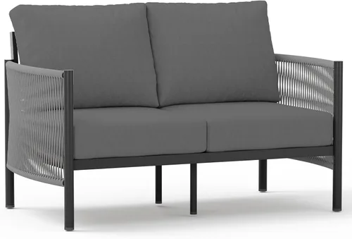 Miniatura 16 de Juego de muebles de aluminio para patio al aire libre con mesa de centro de doble capa, juegos de conversación de patio modernos de 4 piezas