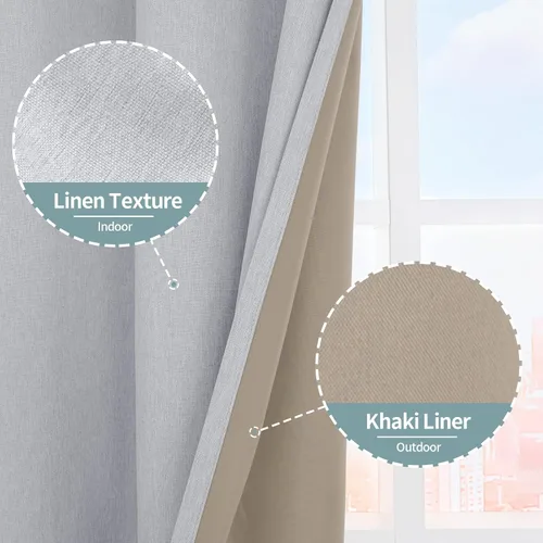 Miniatura 8 de BGment - Cortinas 100 % Blackout con revestimiento para la habitación, cortinas con ojales, de lino con textura de aislamiento térmico para la sala