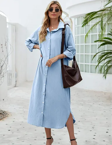 Miniatura 5 de Sopliagon - Vestido de algodón y lino para mujer estilo casual suelto vestido largo