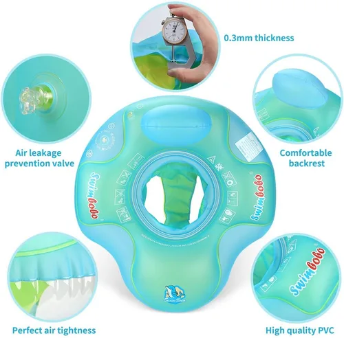 Miniatura 2 de Flotador inflable de piscina para bebé, asiento de piscina para niños de 2 a 4 años (azul, grande)