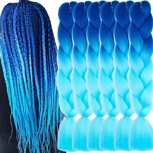 Miniatura 48 de 3 paquetes de extensiones de cabello sintético para trenzar de color negro a azul, tamaño jumbo ombré, de 24 pulgadas o trenzas de ganchillo