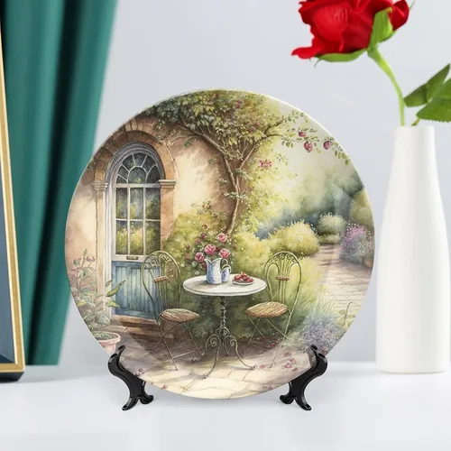 Miniatura 6 de Platos decorativos para decoración del hogar, plato de cerámica de jardín italiano de acuarela para exhibición de mesa, plato redondo con soporte