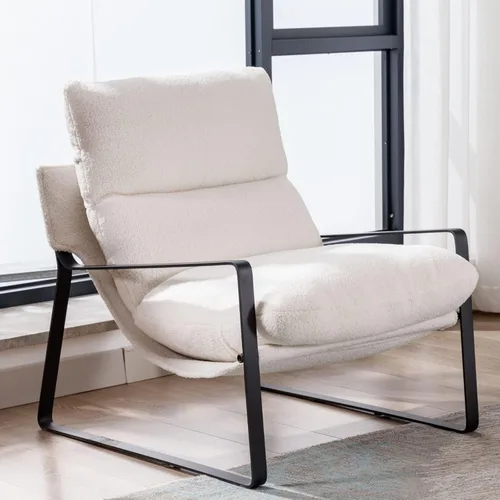 Miniatura 17 de Ya-Home Silla de Acento Mid-Century, Silla Lateral Cómoda con Reposabrazos de Tela Chenille, Silla de Ocio Tapizada con Marco de Metal Negro