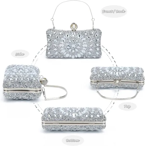 Miniatura 2 de Lanpet Bolso de noche con diamantes de imitación de cristal multicolor para mujer, bolso de hombro con correa de cadena