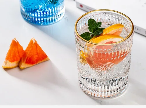 Miniatura 6 de Juego de 2 vasos vintage de 10 onzas para beber de cristal transparente, bonitas tazas de vidrio con girasol en relieve para café helado, té, jugo