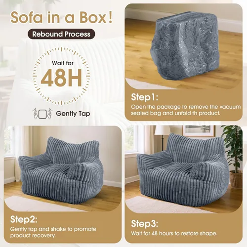 Miniatura 7 de Puf gigante, cómodo sofá puff de felpa de gran tamaño para adultos y niños con reposabrazos, mini sofá de espuma viscoelástica para sala de estar