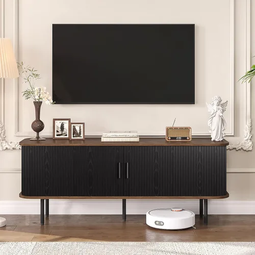Miniatura 10 de Soporte de TV moderno acanalado de 47" para televisores de hasta 60 pulgadas, centro de entretenimiento para juegos con puertas correderas