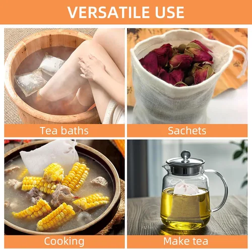 Miniatura 5 de TamBee Bolsa de té de malla de muselina con cordón de 3 x 4 pulgadas, bolsas de té reutilizables, bolsa de filtro de té para hojas sueltas, hierbas