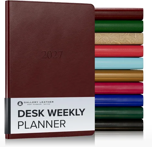Miniatura 46 de Gallery Leather Agenda semanal y mensual grande 2025-2026, agenda y cuaderno con elegantes bordes de página dorados dorados, 12 meses, cactus Cactus
