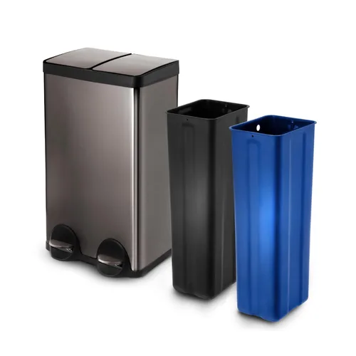 Miniatura 9 de Home Zone Living - Cubo de basura delgado para cocina de 13 galones con dos compartimentos para reciclaje, de acero inoxidable, color negro, 50