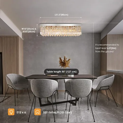 Miniatura 6 de Araña rectangular, con gotas de cristal, de Siljoy, iluminación moderna, montaje empotrado en el cielorraso, aplique de luz, Blanco, 150.00watts