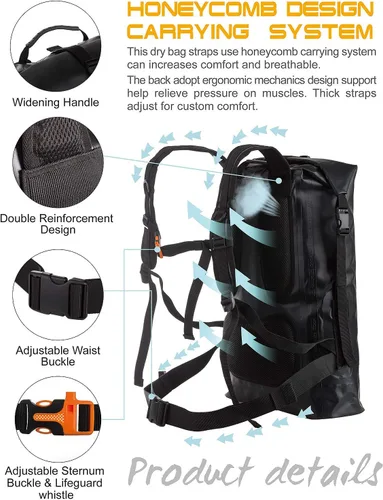 Miniatura 2 de IDRYBAG Mochila impermeable para hombres 20L/30L/40L, bolsa seca flotante para kayak, mochila seca para senderismo Negro
