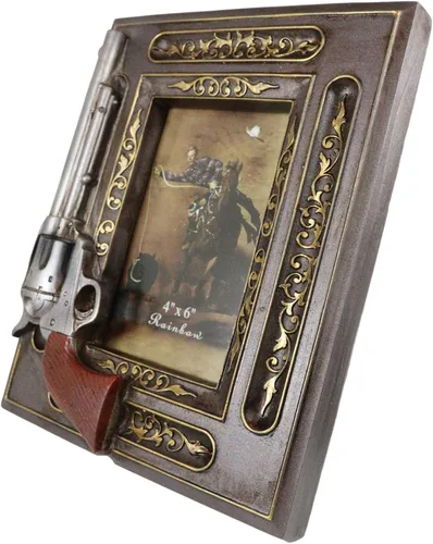 Miniatura 3 de Ebros Gift Rústica pistola del oeste salvaje oeste con volutas florales doradas, madera sintética, marco de fotos de 4 x 6 pulgadas, marco de fotos