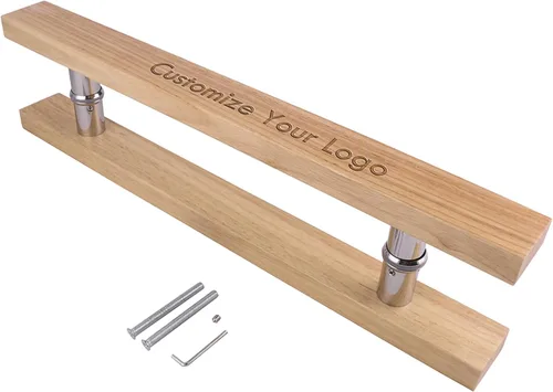 Miniatura 7 de Juego de manijas de puerta de vidrio con mango de madera de roble, personalizable, manija de puerta larga, tirador de puerta de vidrio, manija