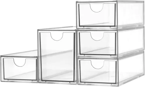 Miniatura 9 de Organizador de maquillaje acrílico, 10 cajones, organizador de almacenamiento transparente, cajones de almacenamiento apilables de escritorio