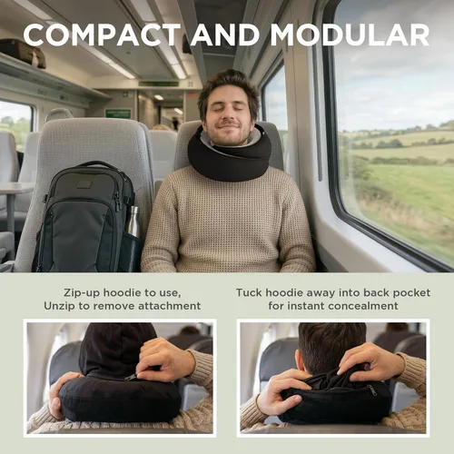 Miniatura 4 de Dot&Dot Travel Pillow Neck Pillow with Hood for Airplane Sleeping, Memory Foam Pillow with Chin Support, Detachable Hoodie, Washable Cover