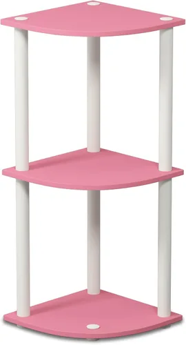 Miniatura 5 de Furinno Andrey - Mesa auxiliar, mesita de noche, mesita de noche con cajón de contenedor, rosa/rosa claro y Turn-N-Tube 3 niveles reversible estante