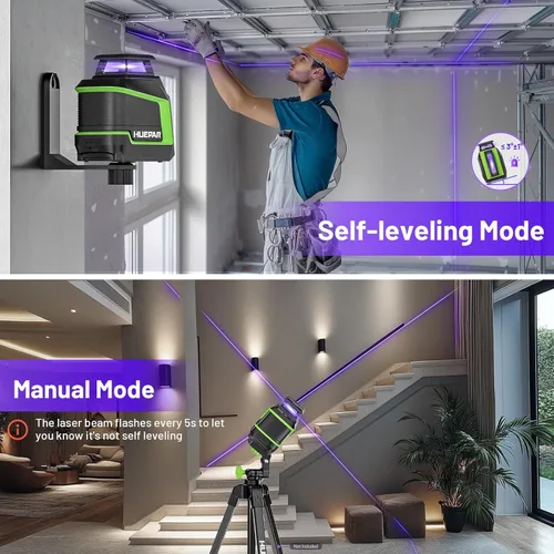 Miniatura 5 de Nivel Láser de 360°, HUEPAR 82-165 Pies 3 Niveles de Brillo Nivel Láser Autonivelante con Modo de Pulso, Láser Púrpura de Alta Penetración Batería
