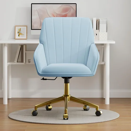Miniatura 9 de YISHENG - Silla de escritorio de terciopelo para oficina con base dorada, con ruedas, sillas tapizadas modernas ajustables en altura con giro de 360