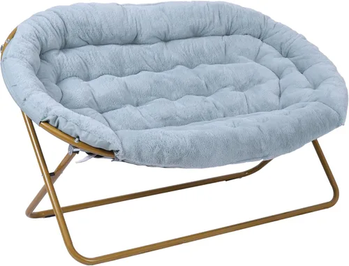 Miniatura 10 de Flash Furniture Eleanor - Silla portátil doble platillo con 2 otomanas, marcos de acero plegables, para dormitorio o dormitorio, 56 pulgadas, piel
