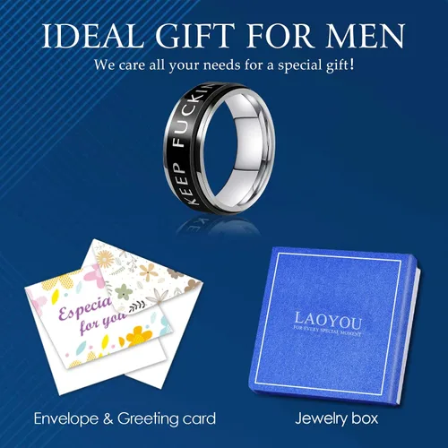 Miniatura 47 de LAOYOU Anillo giratorio para hombre para alivio de la ansiedad 0.315 in de acero inoxidable negro anillo de ansiedad con incrustaciones de cadena