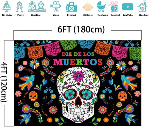 Miniatura 4 de Mocsicka Telón de fondo del Día de los Muertos Día de los Muertos para fotografía, fiesta mexicana, calavera de azúcar, decoración de mesa