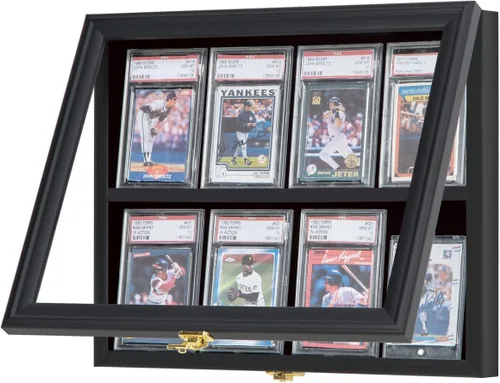 Verani Vitrina para Tarjetas de Béisbol Deportivo - 8 Marcos de Tarjeta Graduados - Vista Cristalina Clara, Protección UV, Gabinete de Pared Negro